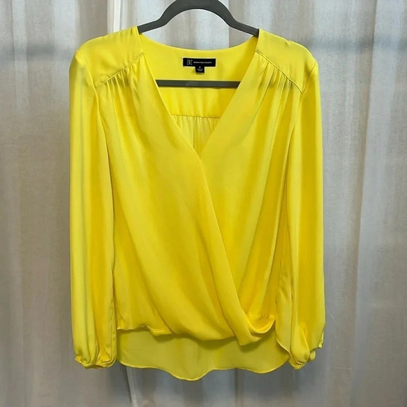 INC Wrap V Neck Long Sleeve Blouse in Yellow, Size M - Picture 5 of 12